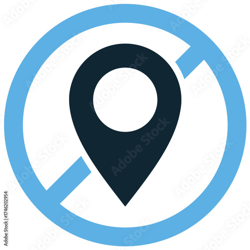 Disable location icon vector. Ideal for privacy settings, off-mode, and geo-blocking themes. This graphic signifies the action of turning off location services or restricting access.
