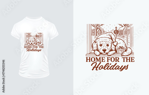 Sad Puppy Wearing Santa Hat Looking Out Window with Gift Keywords: Christmas, puppy, dog, Santa