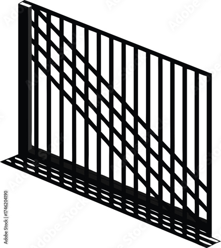 Modern black metal fence section with angled decorative pattern simple architectural element