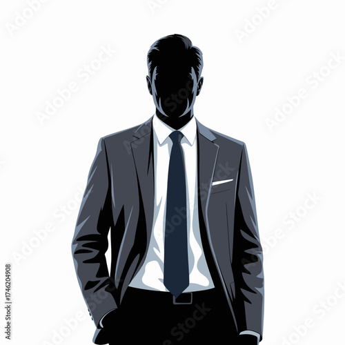 Businessman in a black suit and tie standing elegantly, portraying success and executive fashion