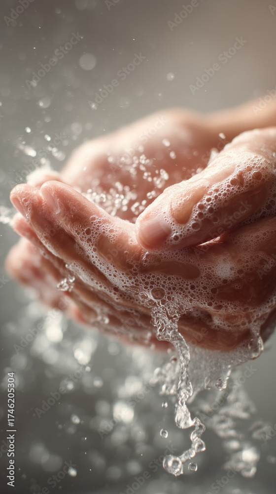 Fototapeta premium woman hands with water splash