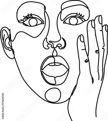 one-line drawing of a person expressing surprise or shock