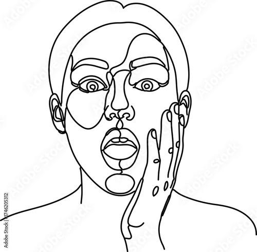 one-line drawing of a person expressing surprise or shock