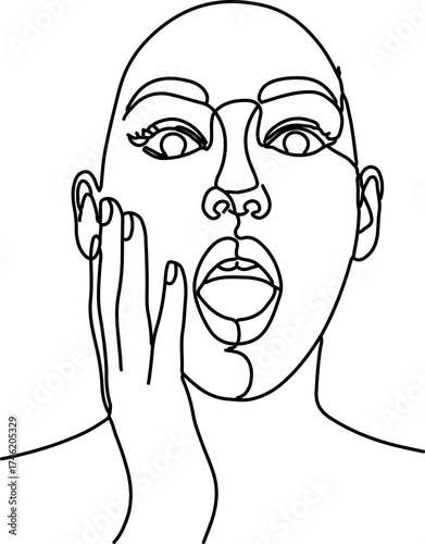 one-line drawing of a person expressing surprise or shock