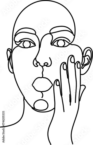one-line drawing of a person expressing surprise or shock