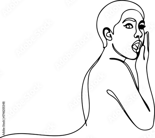 one-line drawing of a person expressing surprise or shock