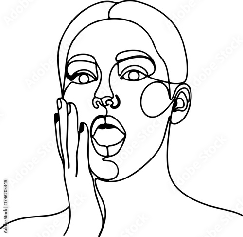 one-line drawing of a person expressing surprise or shock