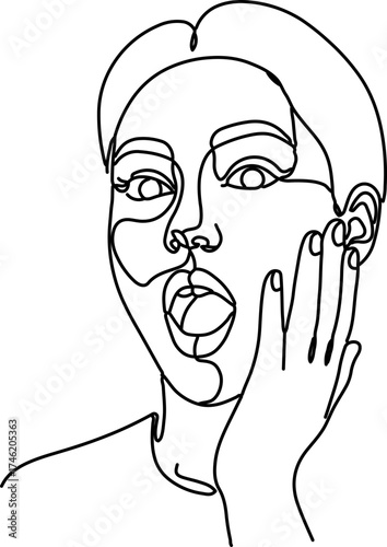one-line drawing of a person expressing surprise or shock