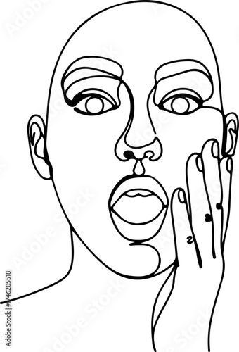one-line drawing of a person expressing surprise or shock