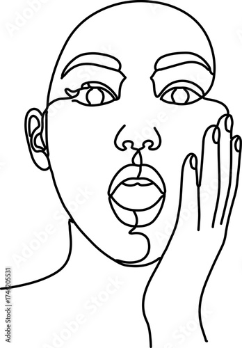 one-line drawing of a person expressing surprise or shock