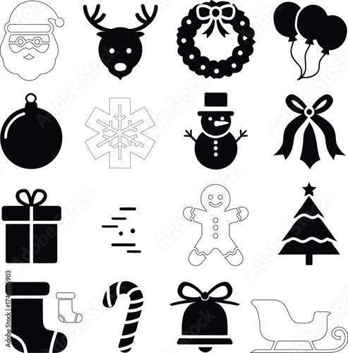 A set of Christmas icons featuring Santa