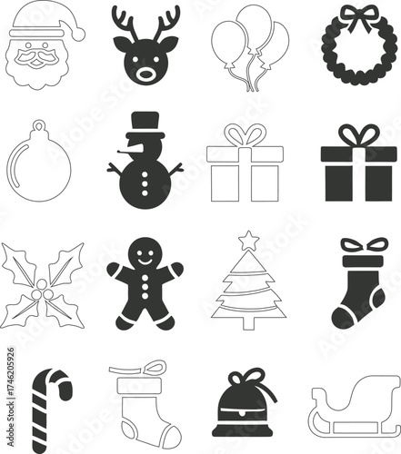 A set of Christmas icons featuring Santa