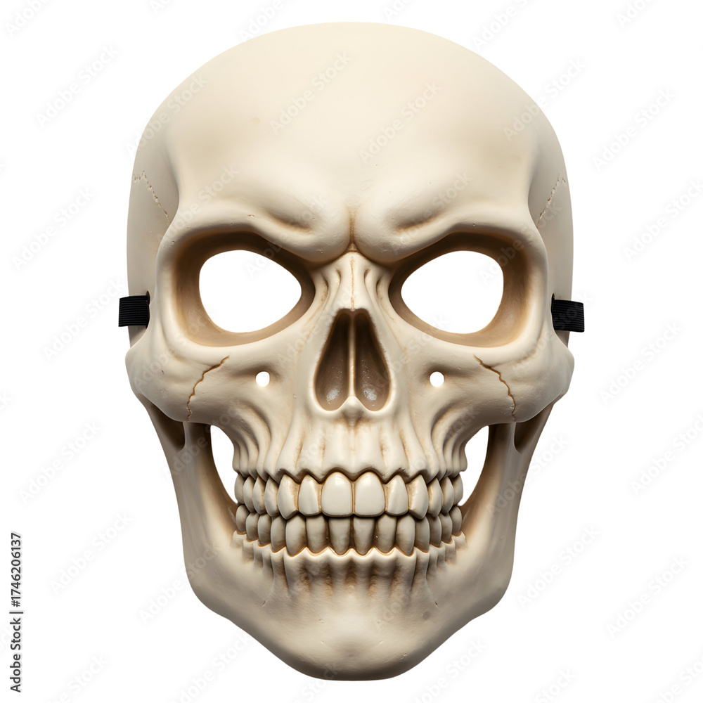 Obraz premium Beige skull mask with black elastic straps set on white or transparent background