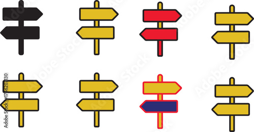 Signs icon set, signs direction symbol, signs navigation icon, black vector signage, traffic, travel, road, guide, communication, navigation, direction, path, wayfinding, signboard, travel map