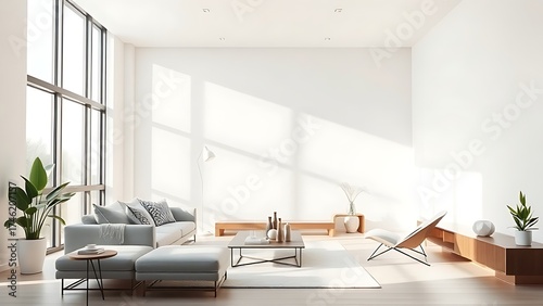 A stylish modern living room with minimalist design and soft natural light.Representing Mental Wellness, Safe Space, and Emotional Security for Therapy, Counseling, and Self-Care Applications.