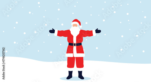 Santa Claus welcoming the joyous winter snow and festive season of Christmas.