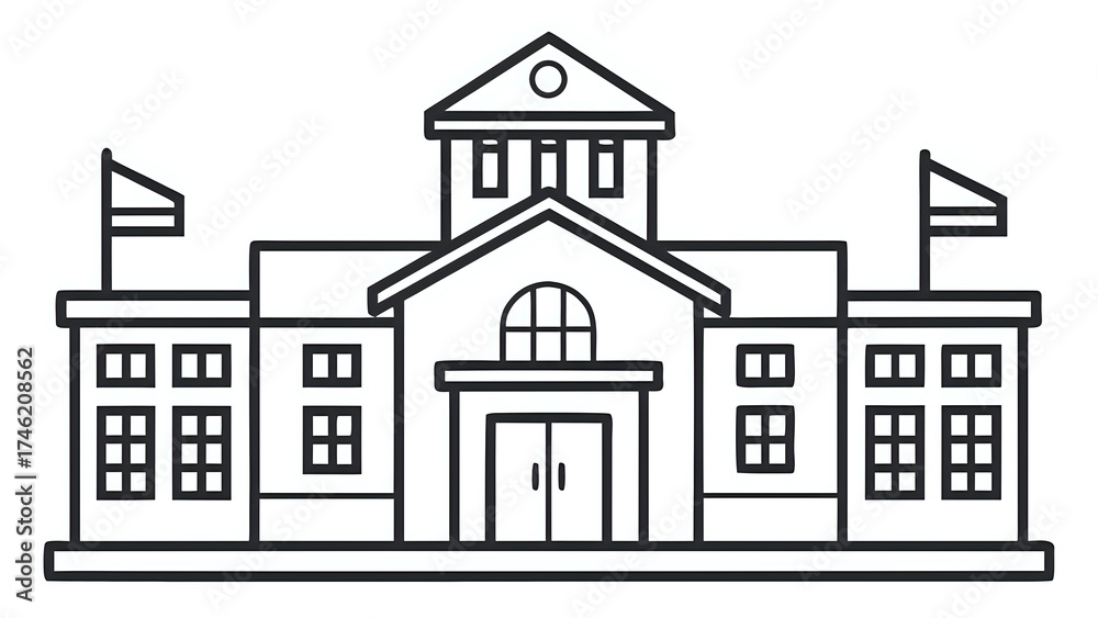 Fototapeta premium school building ,illustration outline isolated on white background