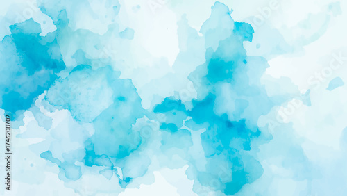 Ethereal Abstract Blue and Cyan Watercolor Wash Background with Subtle Indigo Marbling and Flowing. Fluid texture with smooth gradients and cloud.