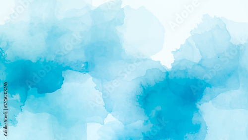 Ethereal Abstract Blue and Cyan Watercolor Wash Background with Subtle Indigo Marbling and Flowing. Fluid texture with smooth gradients and cloud.