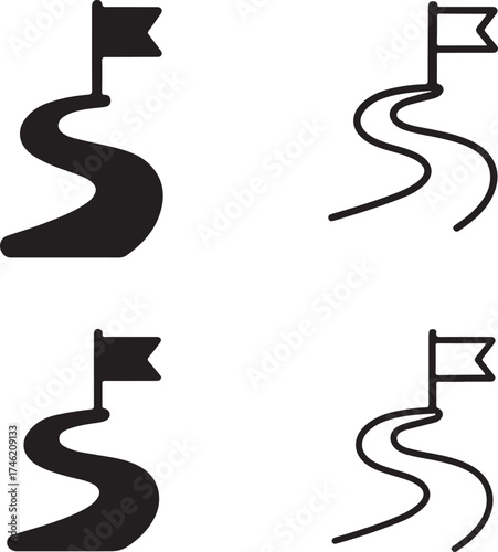 Life Journey icon set, life path symbol, life journey road icon, black vector life, motivation, success, personal growth, adventure, inspiration, achievement, progress, determination, journey travel