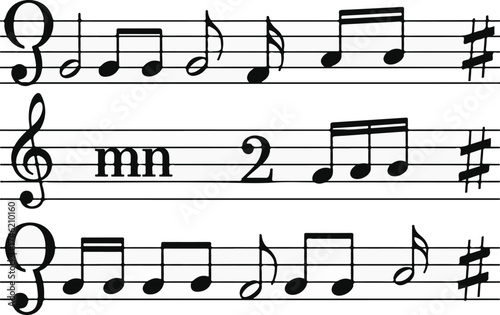 Black Silhouette Music Notes Pattern in Three Rows