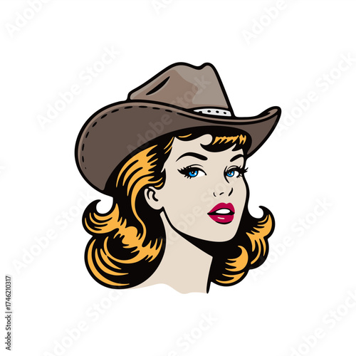 simple pinup girl as cowboy illustration vector
