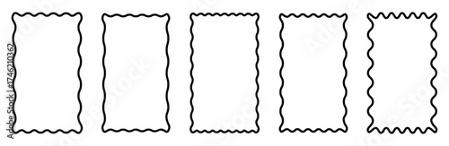 Collection of abstract wavy rectangular frame borders with smooth curved outlines. Modern decorative shapes ideal for design templates, stickers, frames, or graphic elements in vector style.