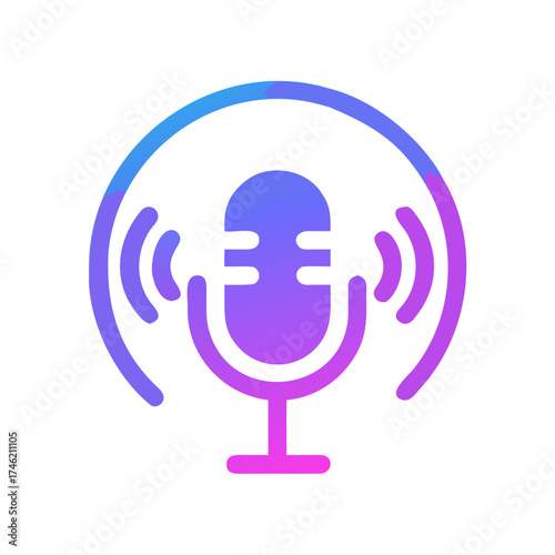 A colorful flat vector podcast microphone icon on black