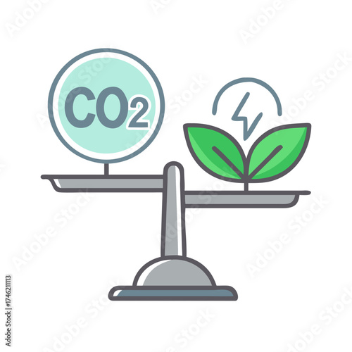 A carbon neutral symbol represented with a balanced scale