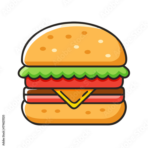 A colorful flat vector illustration of a burger