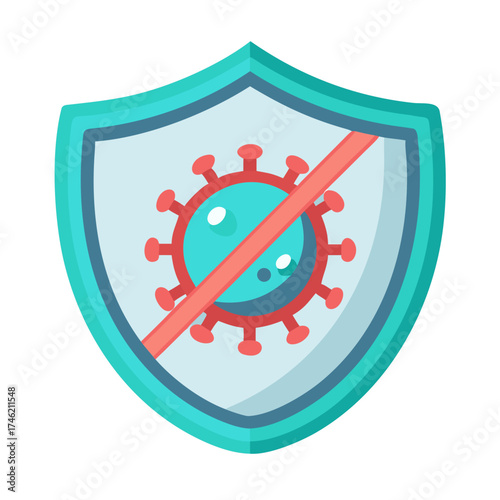 A virus icon protected by a shield for health and safety
