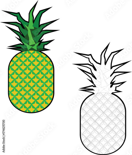 Pineapple fruit easy coloring page book for kids activity