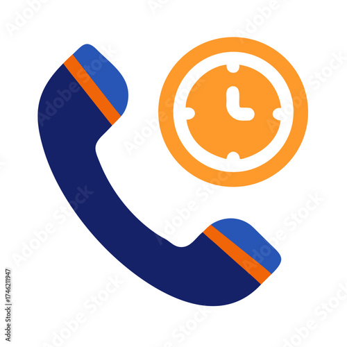 Flat vector icon of phone handset with clock and call history