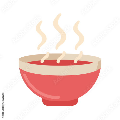 Steaming Hot Bowl of Soup in a Flat Color Illustration