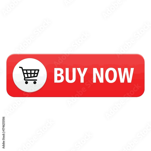 Vector illustration of buy now button with shopping cart icon isolated on white