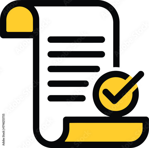 Document with a checkmark symbol doodle art indicating approval or completion