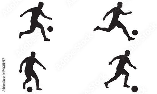Set of Four Football Player Silhouettes  Isolated Action Poses on White