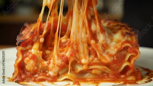 Gooey Lasagna Delight Close-up of Cheesy & Delicious Italian Food
