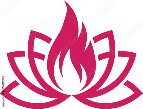 A stylized pink lotus flower with flames emerging from its center, symbolizing spiritual awakening or enlightenment.