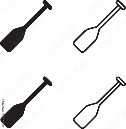 Paddle icon set, paddle boat symbol, paddle sport icon, black vector kayaking, rowing, travel, adventure, outdoor, recreation, summer, sport, water, competition, leisure, equipment, watercraft