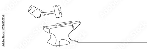Continuous line of anvil, hand drawn vector art doodle, stroke editable.