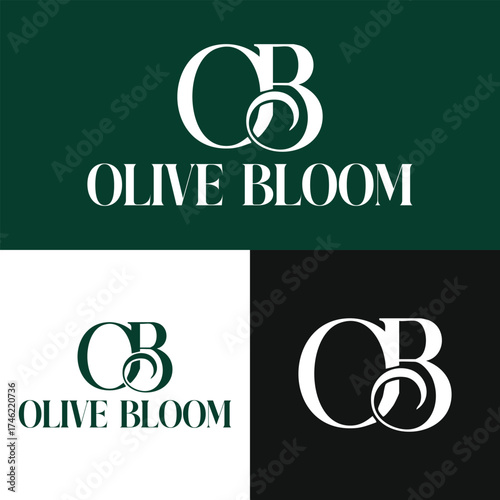 Olive Bloom Logo: A logo design that presents various branding options using text elements of OLIVE BLOOM with monogram elements.