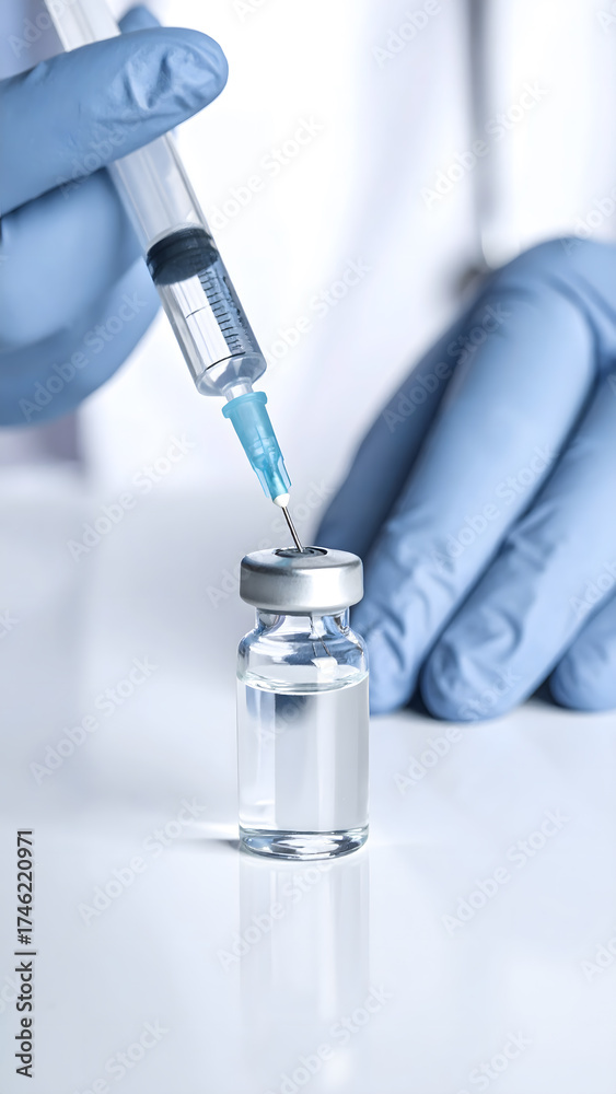 Fototapeta premium Doctor Drawing Vaccine from Vial into Syringe for Injection