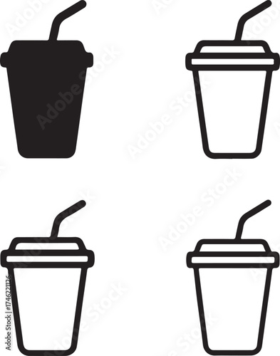 Drink icon set, drink beverage symbol, drink cup icon, black vector refreshment, cafe, coffee, bar, juice, soda, beverage, party, water, restaurant, refreshment drink, cold drink, food service