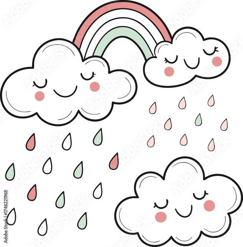 Cute Puffy Clouds with Smiles