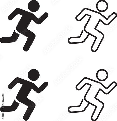 Athletic icon set, athletic running symbol, athletic fitness icon, black vector sport, gym, exercise, training, competition, health, body, workout, performance, movement, running, fitness lifestyle