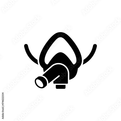 Illustration of a black anesthesia mask with a cylindrical attachment on a white background center on transparent background