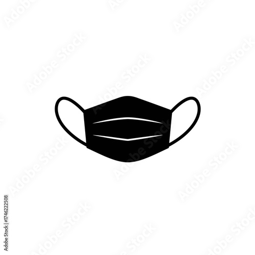 Illustration of a black face mask with two horizontal lines and ear loops on a white background view on transparent background