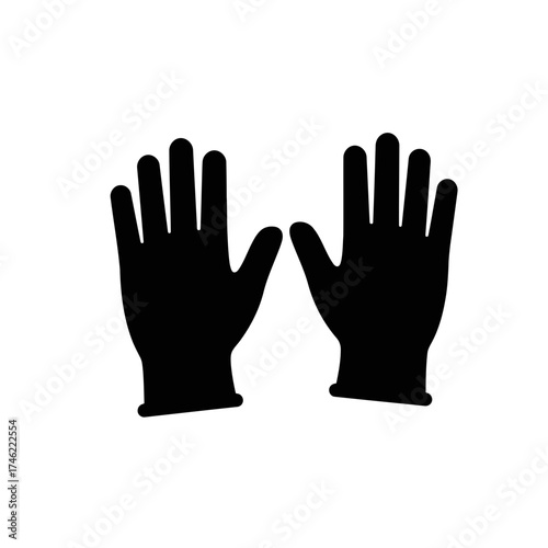 Two black gloves are displayed side by side against a white background with fingers pointing upwards on transparent background