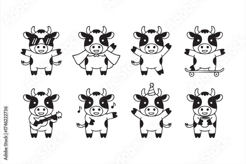 Cartoon dairy cow set — cute farm animal vector art for packaging and posters
